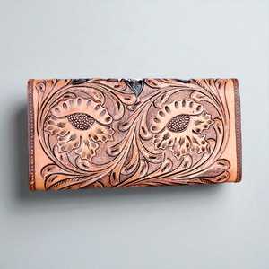 Western Cowhide Leather Genuine Zipper Portable Bohemian Vintage Flowers Envelope Shoulder <b>Purse</b> for <b>Women</b> - Product Image 2