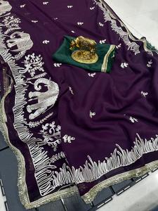 Sari Moderno de Chinon Suave con Hermoso Trabajo de Cintas para Fiesta de Diwali o Baile de Graduación - Product Image 2