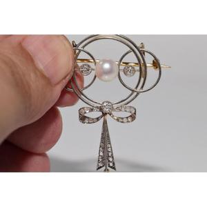 Broche y colgante de plata 925 y oro de 14k con moissanita, diamante y perla, estilo Art Déco antiguo, para hombre y mujer - Product Image 1