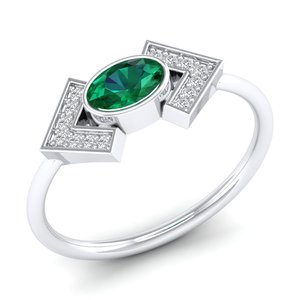 REYES New Design 14K Solid White Gold Oval Cut 0.5Ct Emerald Gemstone <b>Solitaire</b> <b>Rings</b> For Women GRA Certified Moissanite Jewelry - Product Image 2