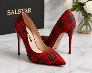 Chaussures à talons hauts pour femmes, style escocais à carreaux, bout pointu, talons aiguilles, chaussures de mariage, fabricant OEM - Product Image 1