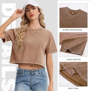 T-shirts amples vintage pour femmes, décontractés, courts, à manches courtes, en coton délavé à l'acide, style boyfriend, avec motif dessin animé et découpes en dentelle - Product Image 4