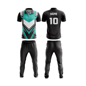 ชุดยูนิฟอร์มคริกเก็ตแบบซับลิเมชั่นสั่งทำพิเศษ เสื้อโปโลแขนสั้นผู้ชายพร้อมดีไซน์ไล่เฉดสี กางเกงสีดำระบายเหงื่อได้ดี - Product Image 1