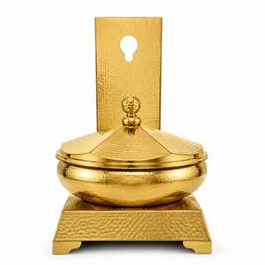 Plat de service rond en céramique martelée dorée de luxe, antiadhésif, pour buffet, compatible four et lave-vaisselle, vaisselle d'événement - Product Image 3