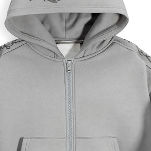 Custom <b>Grey</b> Urban Chill Calligraphy Sleeve Print Zip Up Hoodie <b>Men's</b> Streetwear Fleece <b>Sweatshirt</b> Embroidered Logo OEM Wholesale - Product Image 5