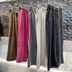 Pantalones de chándal de pana personalizables con logo bordado, de pierna ancha, con rayas laterales, transpirables, ecológicos, con cierre de cordón, estilo urbano. - Product Image 6