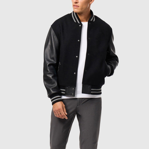 Veste de baseball universitaire personnalisée avec logo, en laine pour hommes, veste varsity courte noire, fabricants avec service OEM en gros - Product Image 3