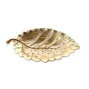 Gold Ginkgo Leaf Serving Tray Metal Double Leaf Jewelry <b>Dish</b> Luxury <b>Key</b> Bowl Centerpiece Countertop Fruit Platter Storage - Product Image 3