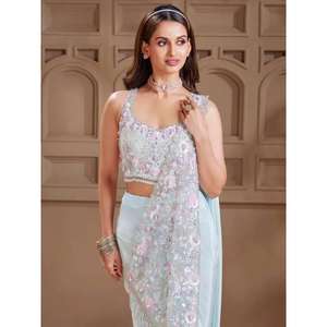 ชุดส่าหรีสำเร็จรูปแบบใหม่สุดฮิต ผ้าไหมรังโกลี ปักลายเต็มตัว พร้อมเสื้อสไตล์สตรีท ดีไซน์เนอร์สุดฮิต สำหรับงานเทศกาล - Product Image 5