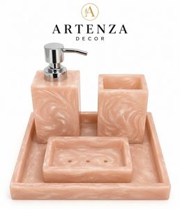 Artenza Decor Pink Resin 4-Piece <b>Bathroom</b> <b>Set</b> Durable Rectangle Modern Soap <b>Accessories</b> for Home & Hotel Use - Product Image 1