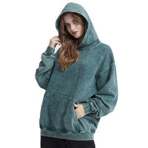 Unisex 380 GSM Acid Wash Style Fleece Hoodie Custom Logo Heavyweight Thick Winter Sweatshirt for Men and Women Front Logo - Product Image 3