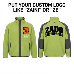 240g Premium Polar Sherpa Fleece Men's <b>Running</b> <b>Jacket</b> Waterproof <b>Reflective</b> Green Gray Panel Custom Embroidery Logo ODM - Product Image 1