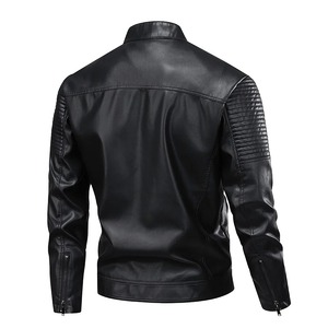 Chaqueta de Motociclista de Cuero PU Verde Oliva para Hombre, Cuello Alto, Cierre de Cremallera, Resistente al Viento, Corte Ajustado, para Otoño - Product Image 5