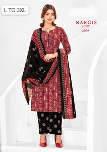 Ensemble Kurti en coton de bonne qualité avec imprimé, pantalon et dupatta assortis, pour occasions spéciales, fournisseur de vêtements ethniques de Surat. - Product Image 6