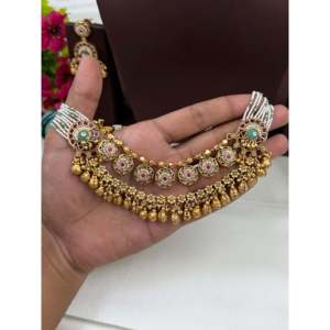 Indian Ethnic Kamini Premium Gold Plated Chorski Bridal Necklace & Earring Set - Product Image 2