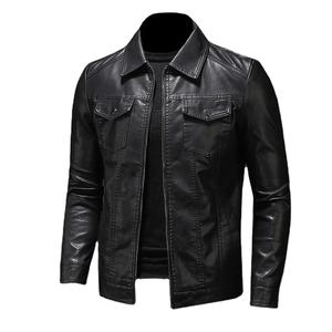 Veste de moto homme coupe ajustée en cuir de mouton avec grande taille poche et fermeture éclair noire revers hiver pour le printemps et l'automne - Product Image 3