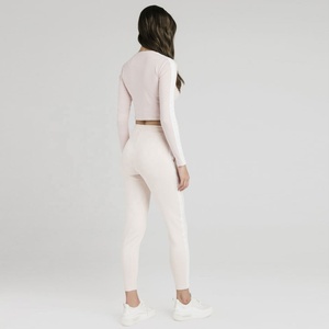 Conjunto Deportivo de Lona para Mujer, Fabricado a Medida, Sudadera Corta con Cierre y Pantalones Cargo de Color Sólido, para Invierno Informal - Product Image 2
