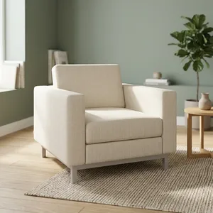 Sofá Moderno de Una Plaza con Brazos Cuadrados, Respaldo Ajustado, Tapizado en Tela, Relleno de Espuma, Patas de Metal, Mueble para Sala de Estar - Product Image 1