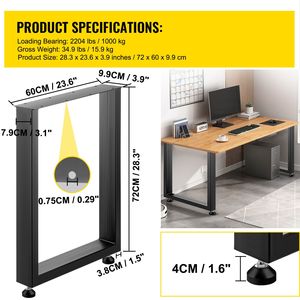 Gambe per Tavolo Quadrate in Metallo, Altezza 28 Pollici, Larghezza 24 Pollici, Robuste, Sezione a Scatola da 3,1 Pollici, Set di 2 per Tavoli da Pranzo - Product Image 6