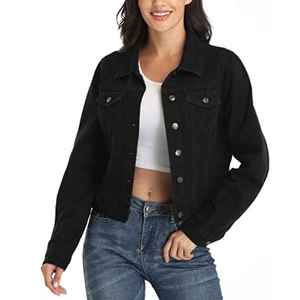 Veste en jean pour femmes, veste en jean bleue à manches longues avec 2 poches avant, vestes en jean en gros avec logo personnalisé - Product Image 3