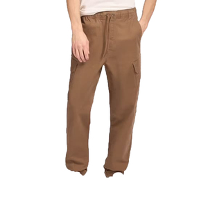 Men's Brown Cotton <b>Pants</b> Elastic Waist Drawstring Casual Joggers Multiple Pockets Midweight Autumn Wear - Product Image 1