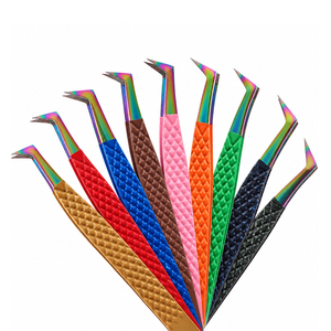 Juego de Pinzas para Pestañas de Acero Inoxidable de Precisión, Puntas Dentadas, Acabado Arcoíris, 8 Colores - Product Image 1