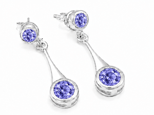 Pendientes de Plata de Ley con Tanzanita, Pendientes Colgantes Redondos de Plata 925 con Tanzanita, Regalo de Piedra de Nacimiento de Diciembre para Ella - Product Image 3