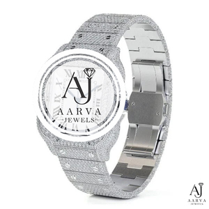 Reloj Automático Mecánico de Acero Inoxidable con Moissanita Helada, Cristal de Zafiro, Esfera de Lujo, Bisel, Brazalete y Manecillas Luminosas Analógicas - Product Image 1