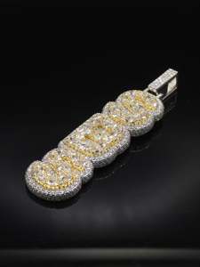 Custom 3 Letter Vertical <b>Pendant</b> VVS Lab Grown Diamond <b>Solid</b> 925 Silver 10K 14K <b>Gold</b> Heavy <b>Solid</b> Back Hip Hop Charm Jewelry - Product Image 1