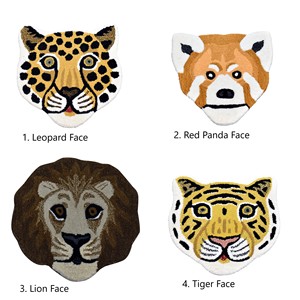 Tapis de sol pour enfants - Tapis moderne en laine tuftée à la main avec tête de panda rouge, tapis décoratif doux en forme d'animal 3D sculpté, orange et blanc - Product Image 5