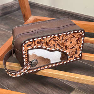 Nouvelle trousse de toilette de voyage en cuir usiné à la main personnalisée sac cosmétique de grande capacité sac de maquillage de stockage Portable en peau de vache pour les femmes - Product Image 4
