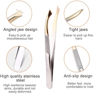 Curved Slanted Tip Gold-Plated Eyebrow Tweezers Luxury Precision Hair <b>Removal</b> <b>Tool</b> Durable Stainless Steel - Product Image 3