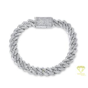 Designer Cuban Link <b>Bracelet</b> with Sparkling Round Cut Moissanite Stones and Premium <b>White</b> Gold Finish - Product Image 1