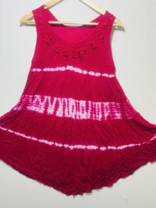 Top Túnica Boho sin Mangas para Mujer, Color Vino Tinto, con Estampado Tie-Dye y Cuello Redondo |   Vestido Casual Holgado y Cómodo con Corte Evase para Verano - Product Image 2