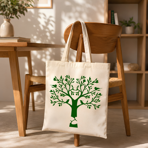 Eco Friendly Cotton Canvas Tote <b>Bag</b> with <b>Tree</b> Print | Reusable Shopping Grocery Beach Travel Carryall Handbag Durable Stylish - Product Image 3