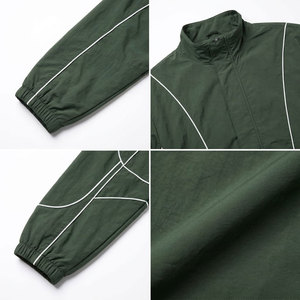 Ensemble de survêtement vert uni pour homme, col montant, en polyester tricoté respirant, coupe-vent décontracté pour l'automne - Product Image 6