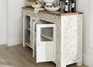 Aparador Rústico Moderno de Madera con Puerta de Vidrio, Cajón y Estante Ajustable, Mueble de Almacenamiento para Comedor y Cocina - Product Image 4