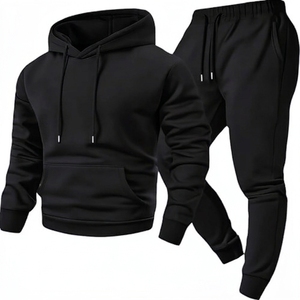 High Quality Bulk Men 2 Pieces Cotton <b>Plain</b> Luxury Custom Knitted Oversize Streetwear Pullover <b>Hoodie</b> and Sweat Pants Set - Product Image 2
