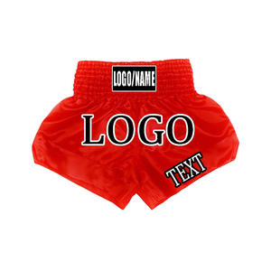 Pantalones Cortos de Boxeo de Marca Privada OEM, Pantalones Cortos de Muay Thai de Satén Rojo con Estampado Personalizado, MOQ Bajo, Uniformes de Equipo - Product Image 3