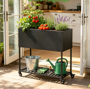 Macetero Metálico Moderno con Ruedas, Rectangular, para Interiores y Exteriores, para Decoración de Hogar, Jardín y Balcón - Product Image 5