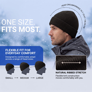 Men's Black Ribbed Knit Beanie Hat Solid Color Warm <b>Winter</b> <b>Cap</b> Casual Outdoor Wear 56-58CM Acrylic Material Hand Knitted Style - Product Image 3