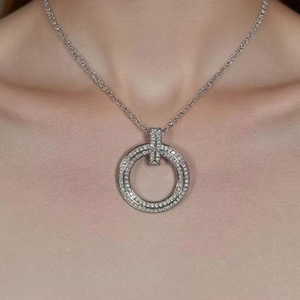 ladies fashion jewelry round moissanite diamond stone pendant necklace premium moissanite diamond jewelry s925 <b>silver</b> <b>choker</b> - Product Image 2