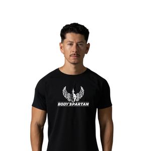 T-shirt de performance noir pour homme, col rond, haut de gamme, pour entraînement, course à pied, gym, sportswear décontracté - Product Image 2