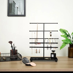 <b>Black</b> Metal Jewelry Organizer Stand with Multiple Bars for Necklaces Earrings Bracelets and Rings Display Rack - Product Image 5