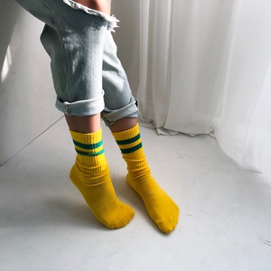 Calcetines de Mujer a Rayas, Mezcla de Algodón Transpirable, para Uso Diario, Primavera, Tejido de Grosor Estándar, Estilo Regular - Product Image 3