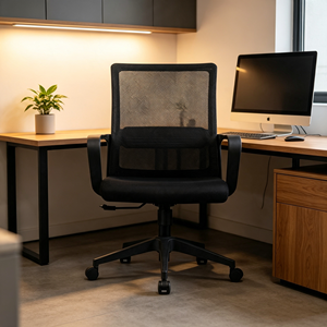 Sistema de oficina AY — Silla ergonómica moderna de malla para el hogar, bar y oficina, con reposabrazos fijos, estructura de plástico resistente, altura ajustable - Product Image 1