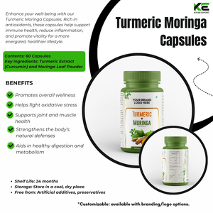 60 Comptes GMP Certifié Biologique Curcuma Moringa Capsules Extrait De Plantes Mélange De Superaliments Verts Complément Alimentaire À Base De Plantes - Product Image 3