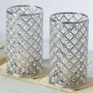 Portavelas Cilíndrico Plateado con Diseño de Rejilla de Cristal, 5x9.5 Pulgadas, Decoración Duradera para el Hogar - Product Image 5