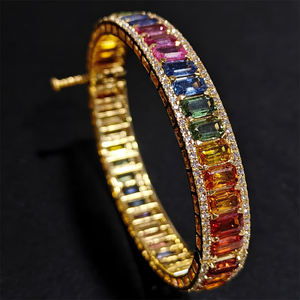 Brazalete de mujer con rayas de arcoíris de diamantes de colores, brazalete de oro de 14 quilates, diamante cultivado en laboratorio, joya Rizta, bisutería. - Product Image 2