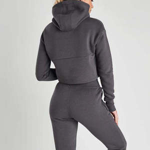 Sudadera Corta con Capucha para Mujer, Manga Larga, Color Gris Sólido, Tejido de Algodón Transpirable, Ropa Casual de Otoño, Estilo Urbano - Product Image 3